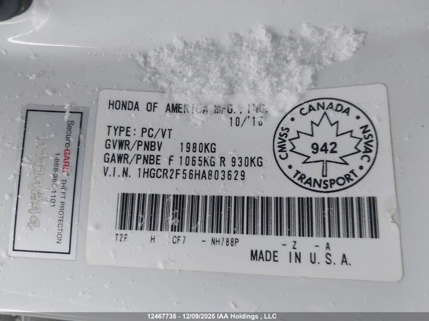 2017 Honda Accord Sport VIN: 1HGCR2F56HA803629 Lot: 12467735
