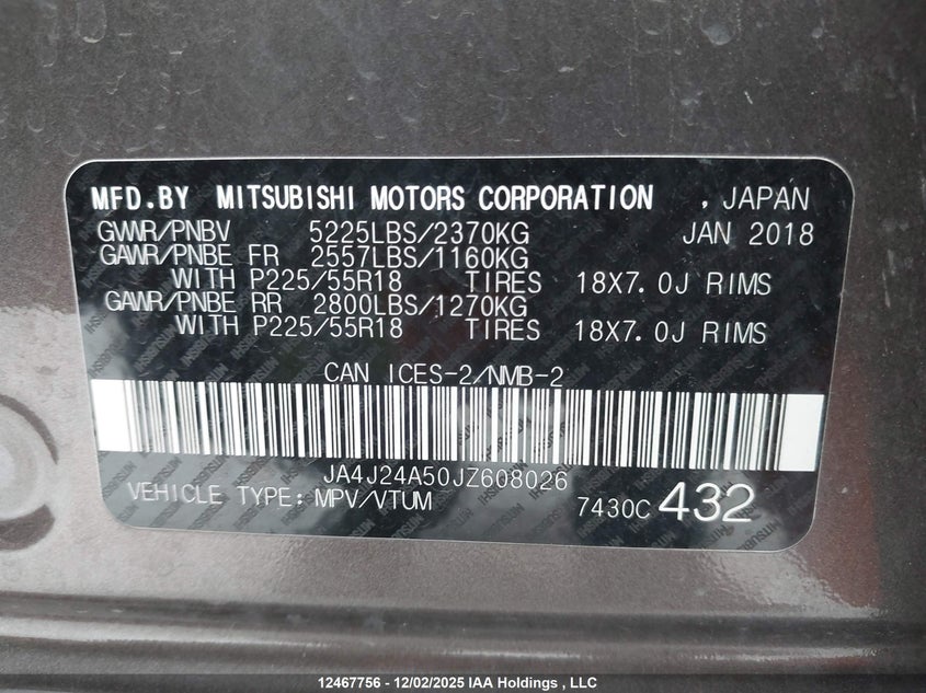JA4J24A50JZ608026 2018 MITSUBISHI OUTLANDER photo no. 9