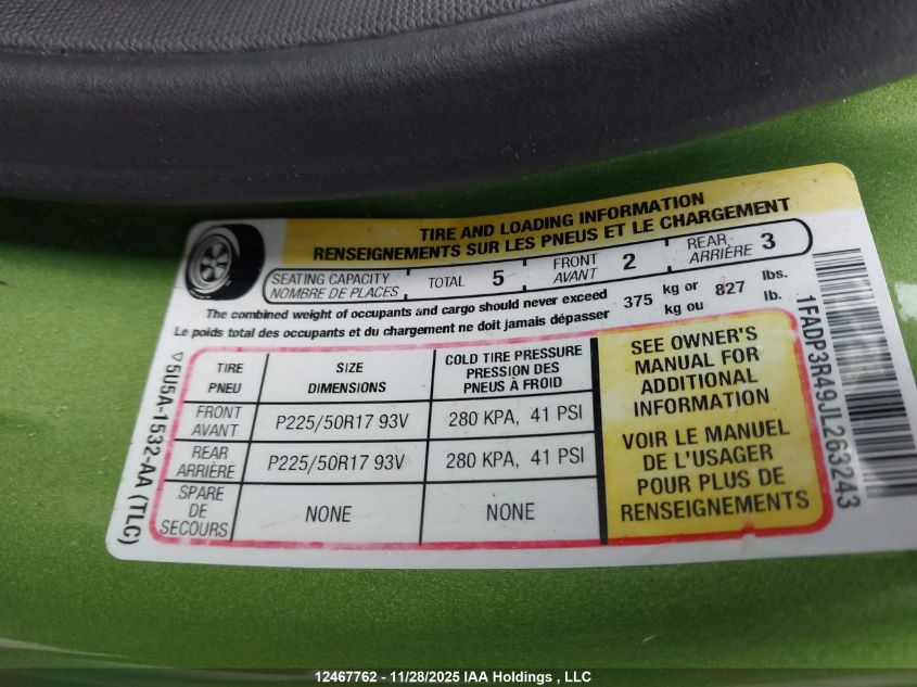 2018 Ford Focus Bev VIN: 1FADP3R49JL263243 Lot: 12467762