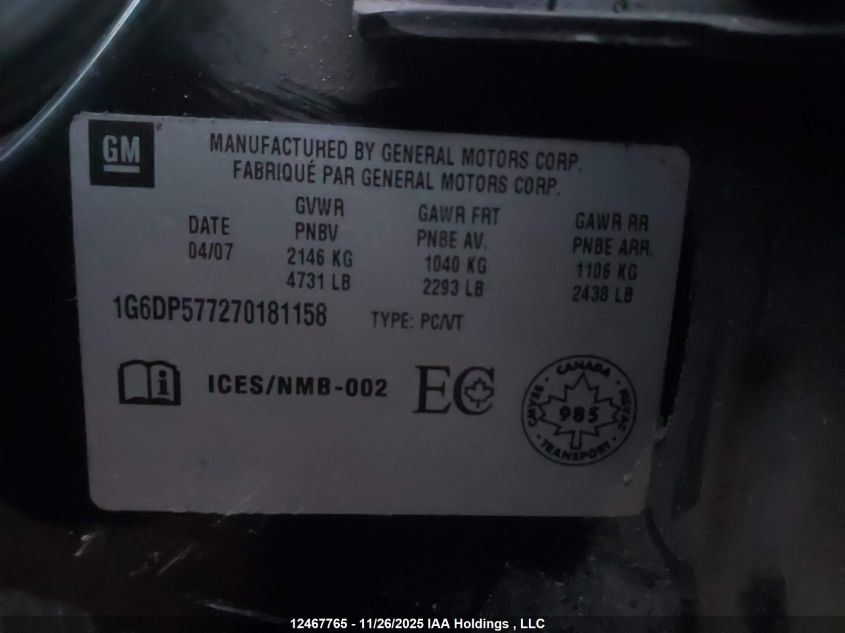 1G6DP577270181158 2007 CADILLAC CTS photo no. 9