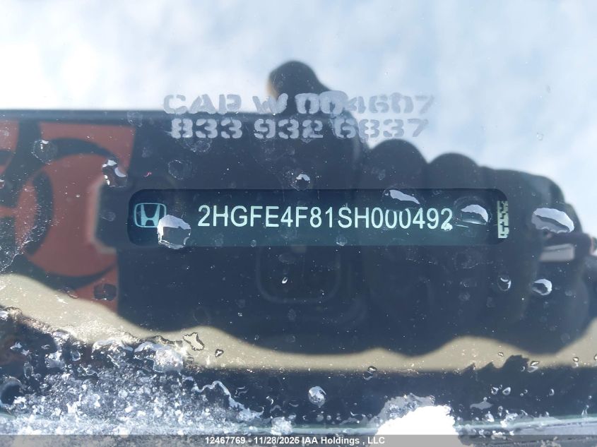 2025 Honda Civic Sport/Sport Touring VIN: 2HGFE4F81SH000492 Lot: 12467769
