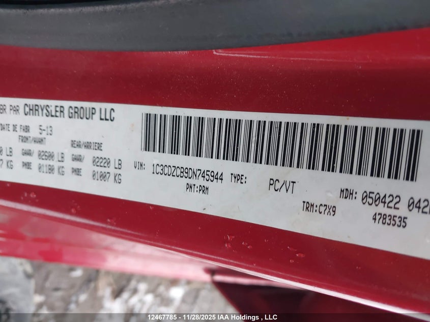 1C3CDZCB9DN745944 2013 DODGE AVENGER photo no. 9