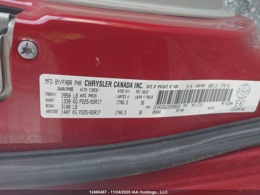 2014 Dodge Grand Caravan Sxt VIN: 2C4RDGBG2ER298563 Lot: 12465467X