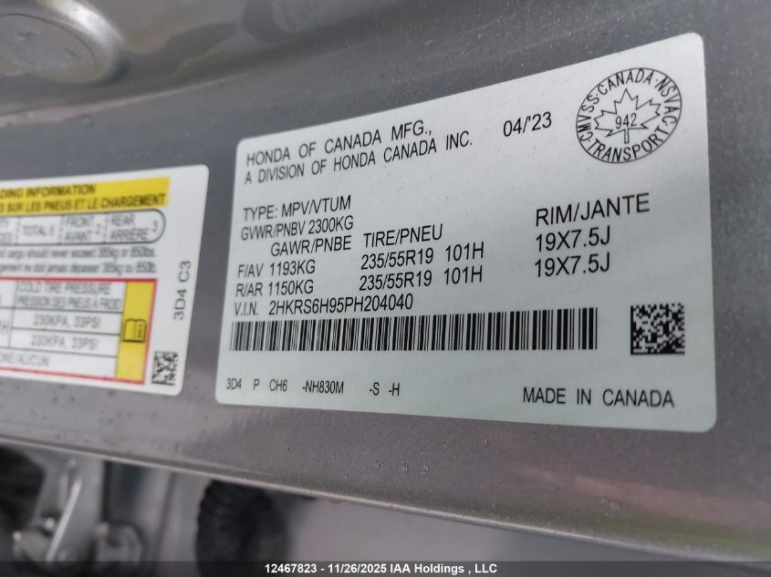 2023 Honda Cr-V Sport Touring VIN: 2HKRS6H95PH204040 Lot: 12467823