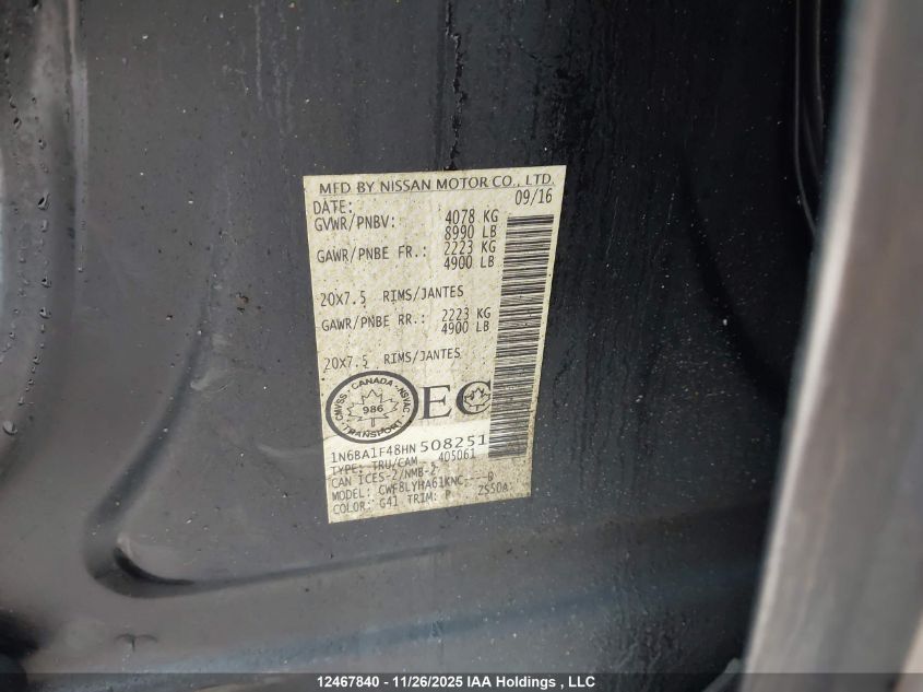 2017 Nissan Titan Xd Platinum Reserve/Pro-4X/S/Sl/Sv VIN: 1N6BA1F48HN508251 Lot: 12467840