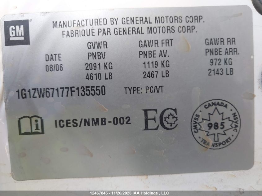 2007 Chevrolet Malibu Maxx Ss VIN: 1G1ZW67177F135550 Lot: 12467845