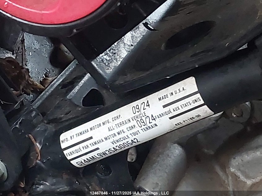 2025 Yamaha Yfm700 VIN: 5Y4AML9W3SA300542 Lot: 12467846