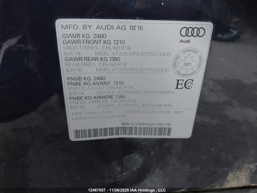 WA1C2AFP4GA106175 2016 AUDI Q5 photo no. 19