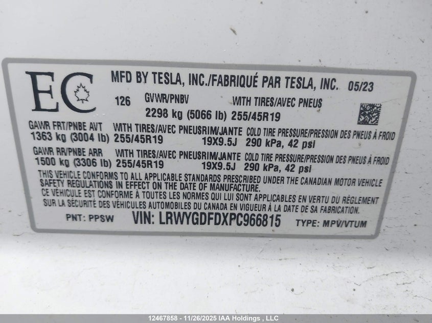 LRWYGDFDXPC966815 2023 TESLA MODEL Y photo no. 9