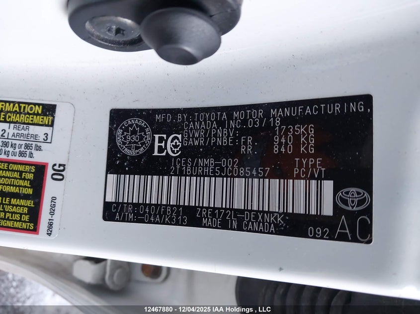 2T1BURHE5JC085457 2018 TOYOTA COROLLA photo no. 19