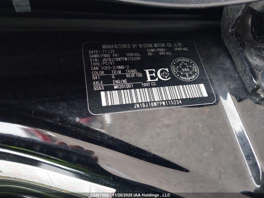 2023 Nissan Qashqai Sv VIN: JN1BJ1BW7PW115234 Lot: 12467885