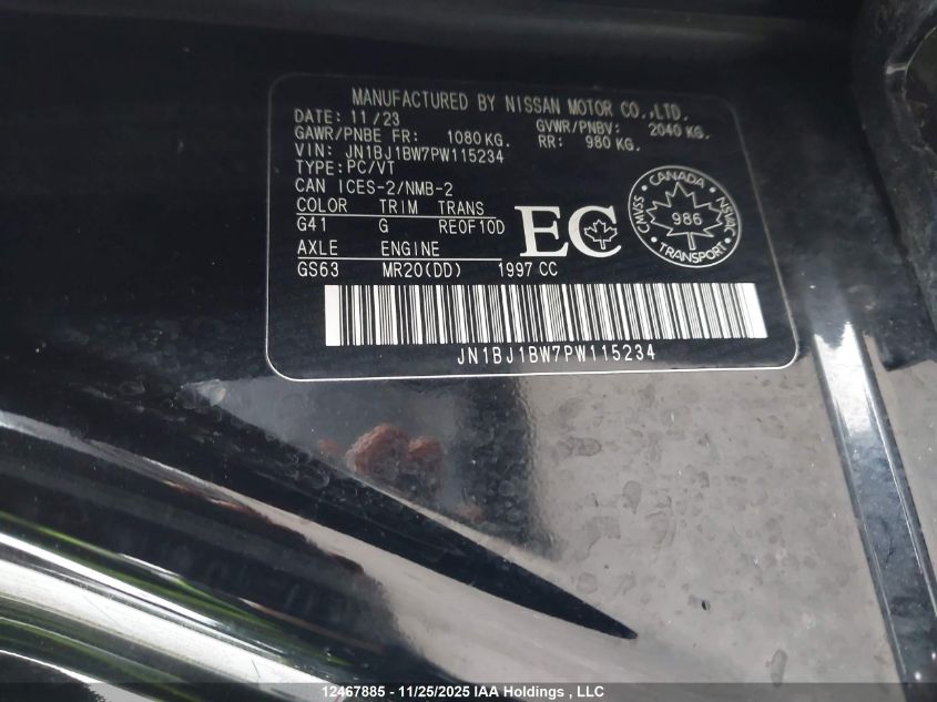 2023 Nissan Qashqai Sv VIN: JN1BJ1BW7PW115234 Lot: 12467885