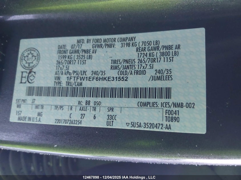 1FTFW1EF6HKE31552 2017 FORD F-150 photo no. 9