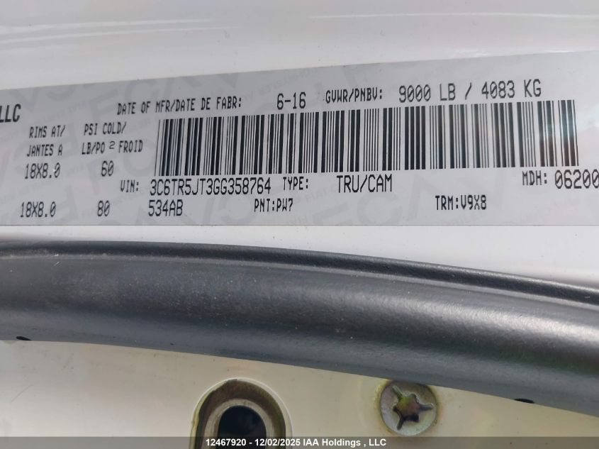 2016 Ram 2500 Slt VIN: 3C6TR5JT3GG358764 Lot: 12467920