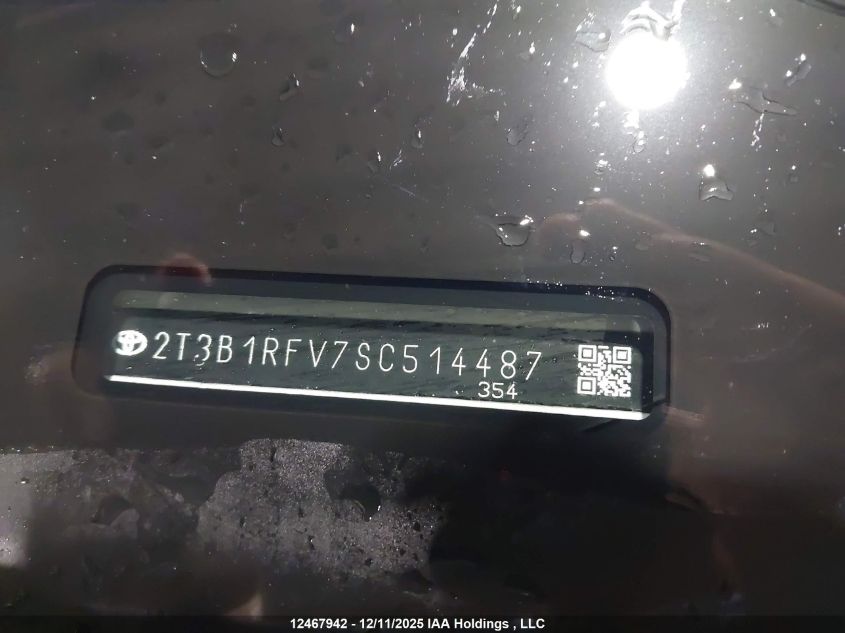 2025 Toyota Rav4 Le VIN: 2T3B1RFV7SC514487 Lot: 12467942