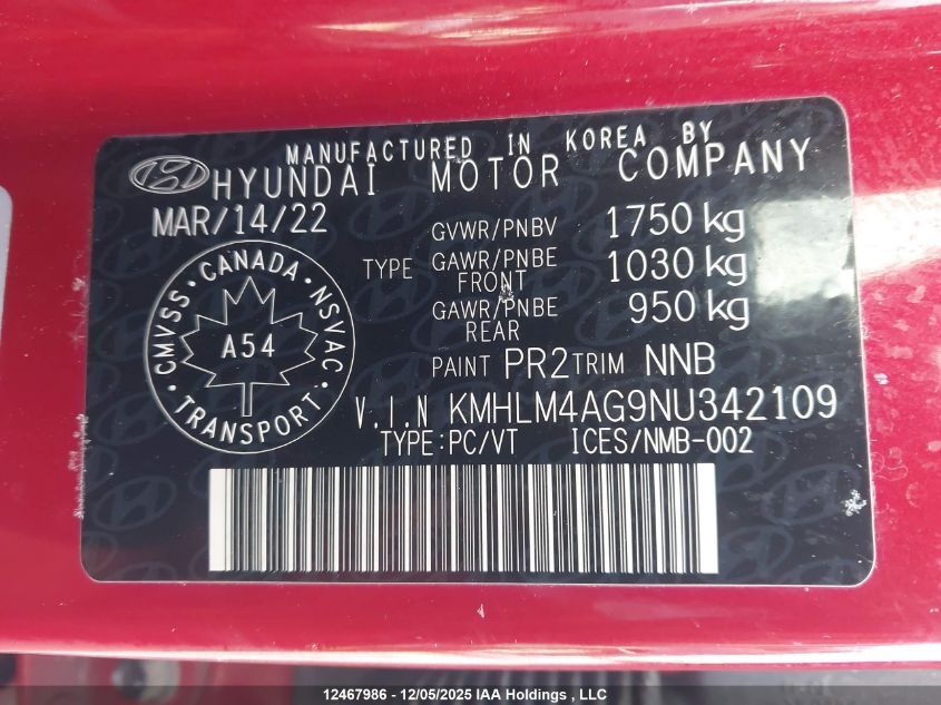 2022 Hyundai Elantra Preferred Ivt VIN: KMHLM4AG9NU342109 Lot: 12467986