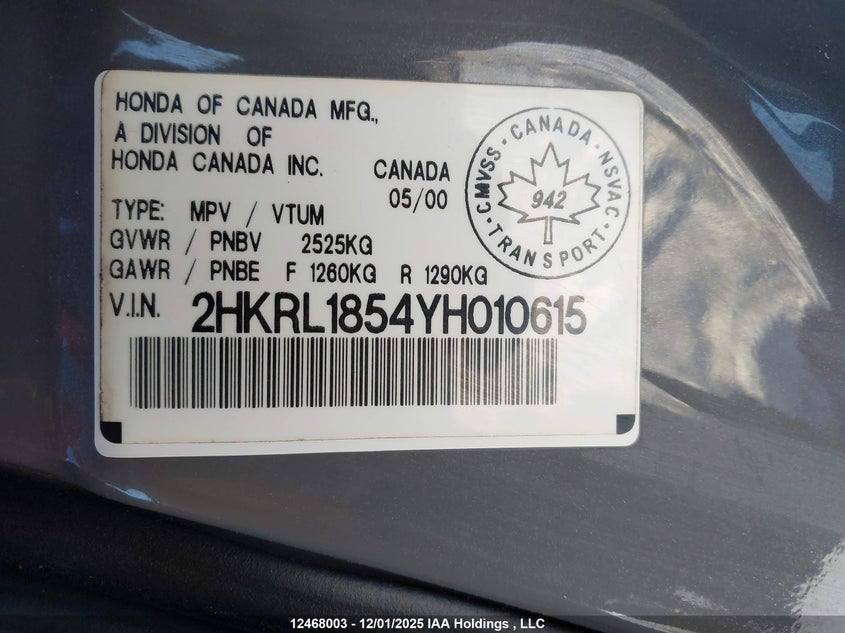 2HKRL1854YH010615 2000 HONDA ODYSSEY photo no. 9