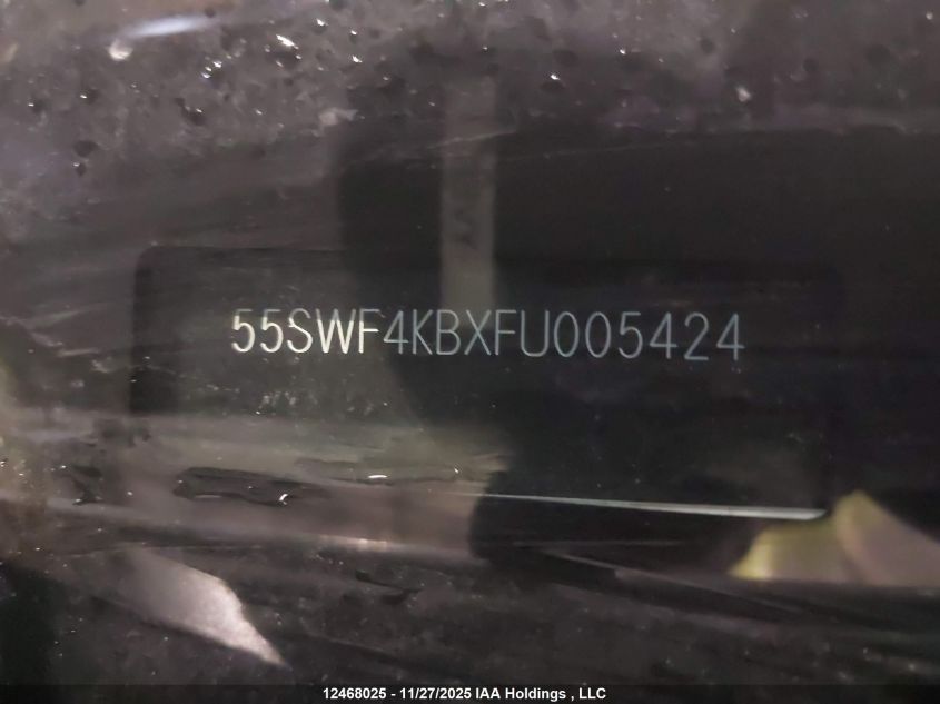 2015 Mercedes-Benz C 300 4Matic VIN: 55SWF4KBXFU005424 Lot: 12468025