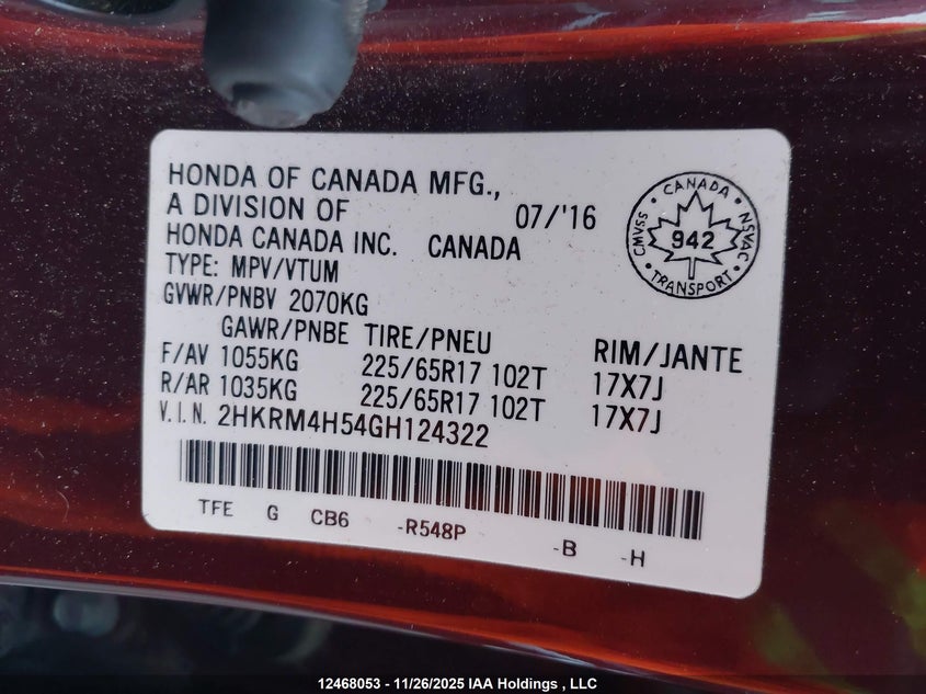 2HKRM4H54GH124322 2016 HONDA CR-V photo no. 9
