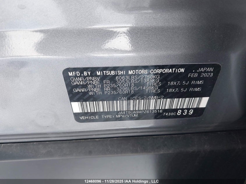 JA4T5UA94PZ613516 2023 MITSUBISHI OUTLANDER photo no. 9