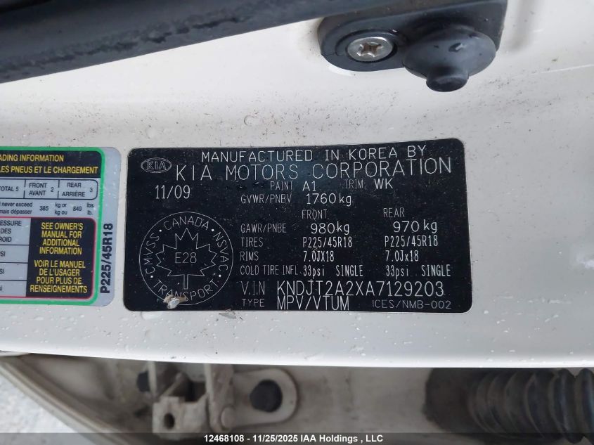 2010 Kia Soul +/!/Sport VIN: KNDJT2A2XA7129203 Lot: 12468108