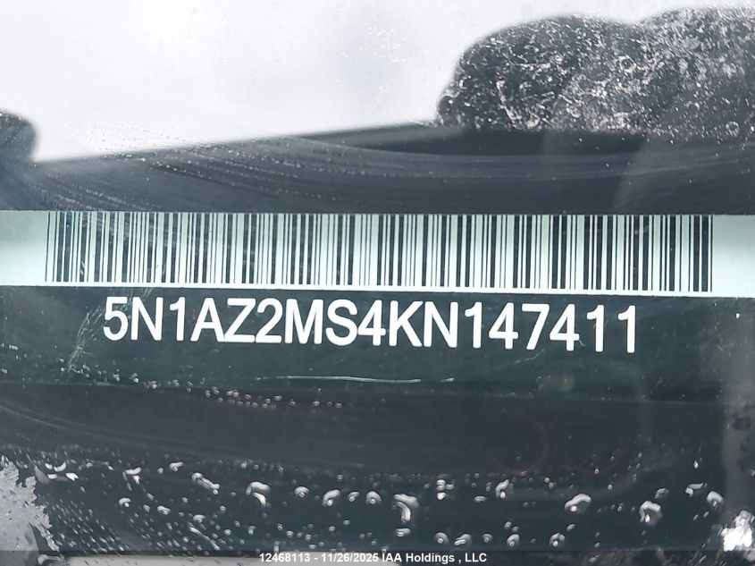 2019 Nissan Murano S/Sl/Sv/Platinum VIN: 5N1AZ2MS4KN147411 Lot: 12468113