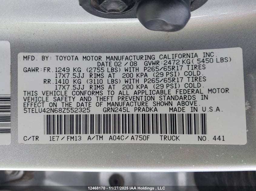 5TELU42N68Z552325 2008 TOYOTA TACOMA photo no. 9