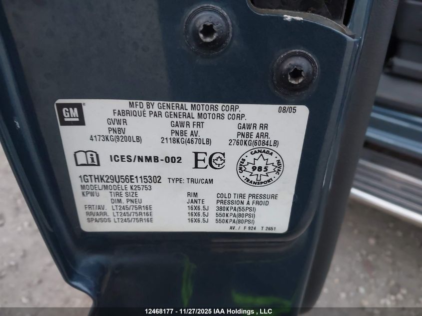 2006 GMC Sierra 2500Hd Sl/Sle/Slt VIN: 1GTHK29U56E115302 Lot: 12468177