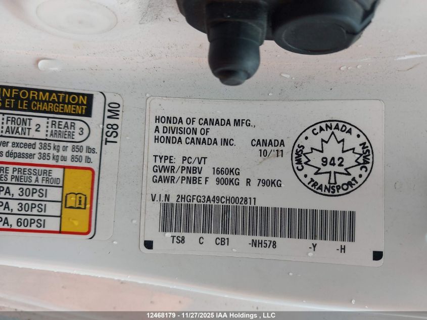 2012 Honda Civic Lx VIN: 2HGFG3A49CH002811 Lot: 12468179