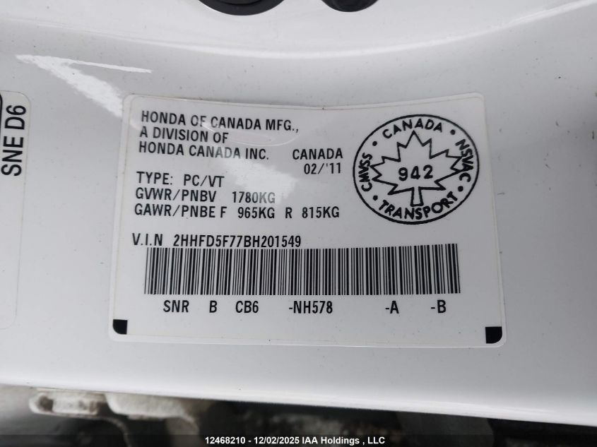 2011 Acura Csx Technology VIN: 2HHFD5F77BH201549 Lot: 12468210