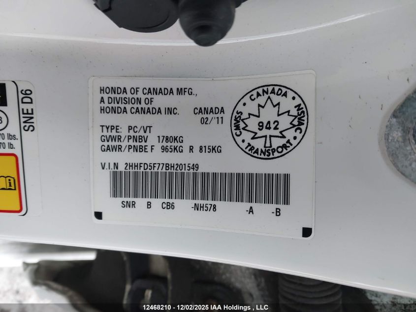 2011 Acura Csx Technology VIN: 2HHFD5F77BH201549 Lot: 12468210