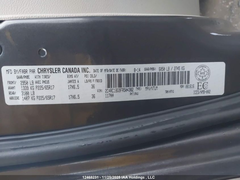 2015 Chrysler Town & Country Touring VIN: 2C4RC1BG9FR504382 Lot: 12468231