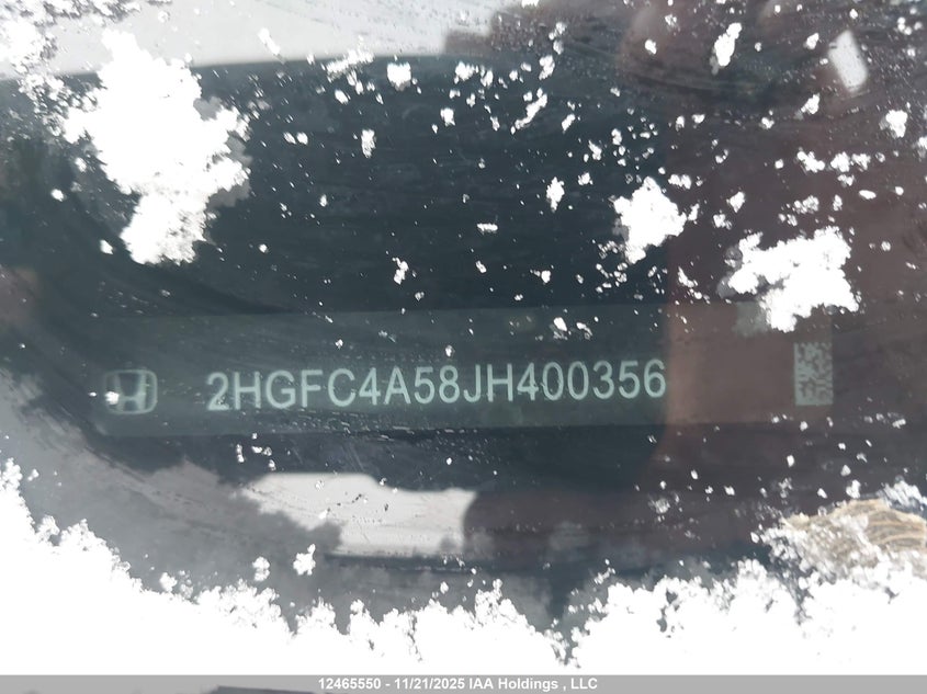 2018 Honda Civic Lx VIN: 2HGFC4A58JH400356 Lot: 12465550X