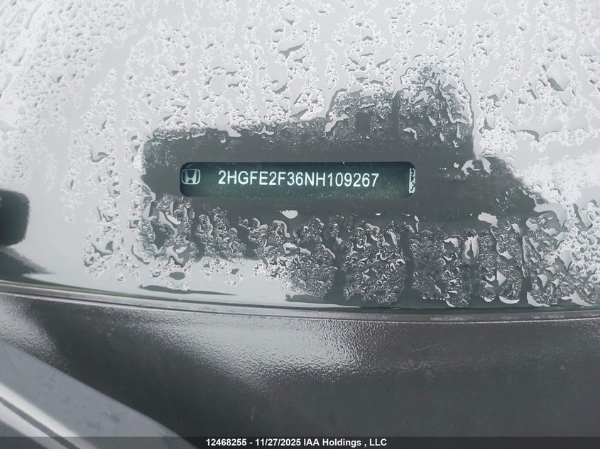 2022 Honda Civic Ex VIN: 2HGFE2F36NH109267 Lot: 12468255