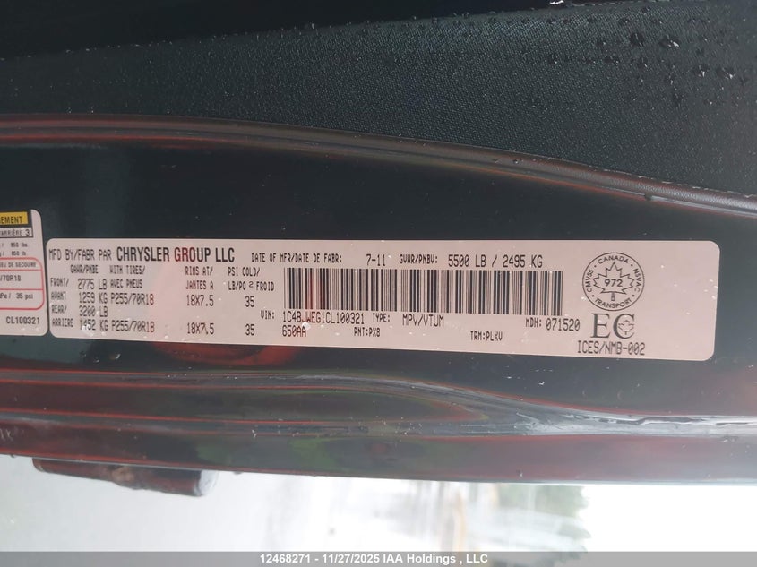 1C4BJWEG1CL100321 2012 JEEP WRANGLER photo no. 9