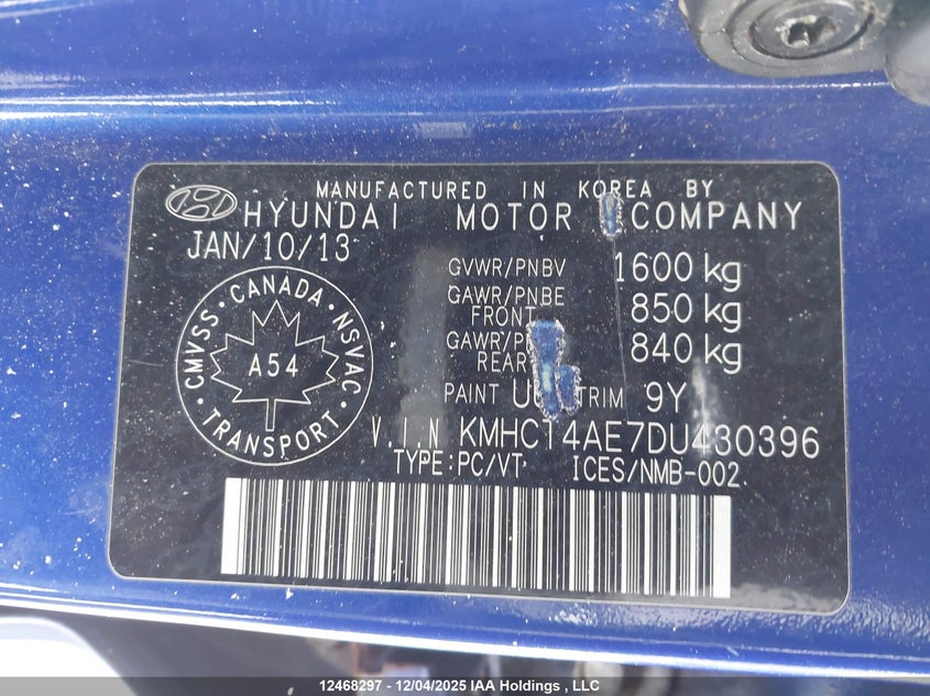KMHCT4AE7DU430396 2013 HYUNDAI ACCENT photo no. 9