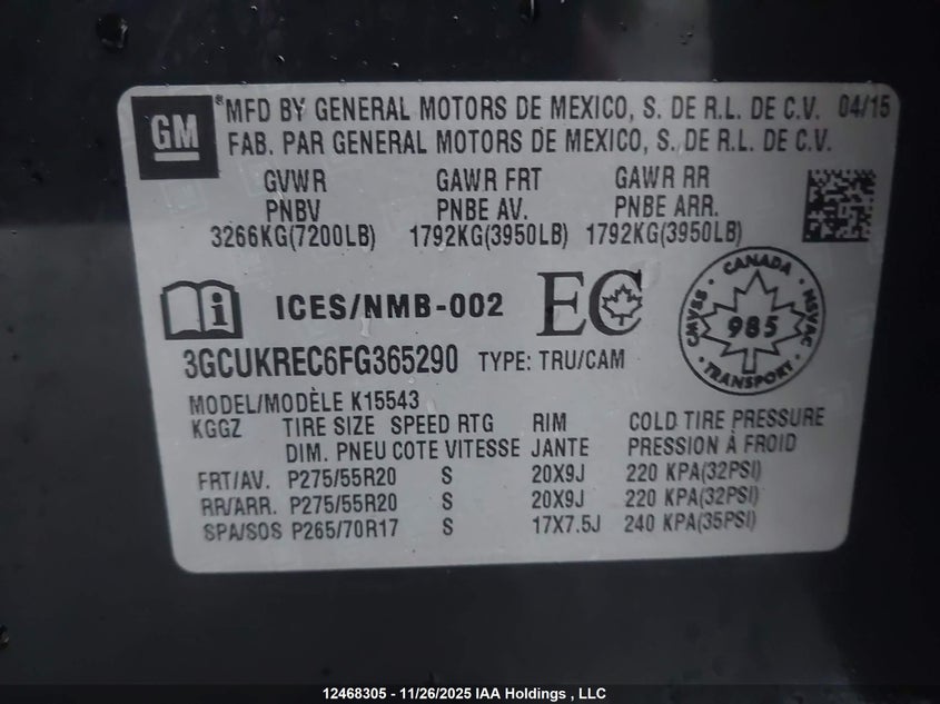 3GCUKREC6FG365290 2015 CHEVROLET SILVERADO photo no. 9