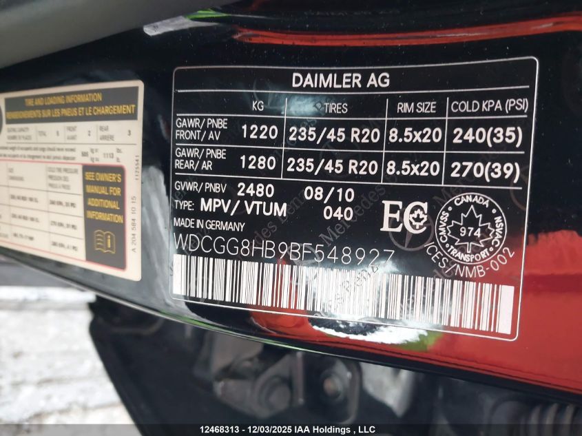 2011 Mercedes-Benz Glk 350 4Matic VIN: WDCGG8HB9BF548927 Lot: 12468313