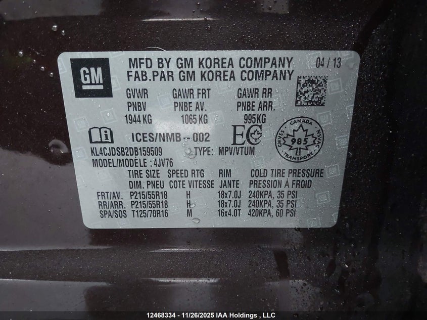 KL4CJDSB2DB159509 2013 BUICK ENCORE photo no. 9