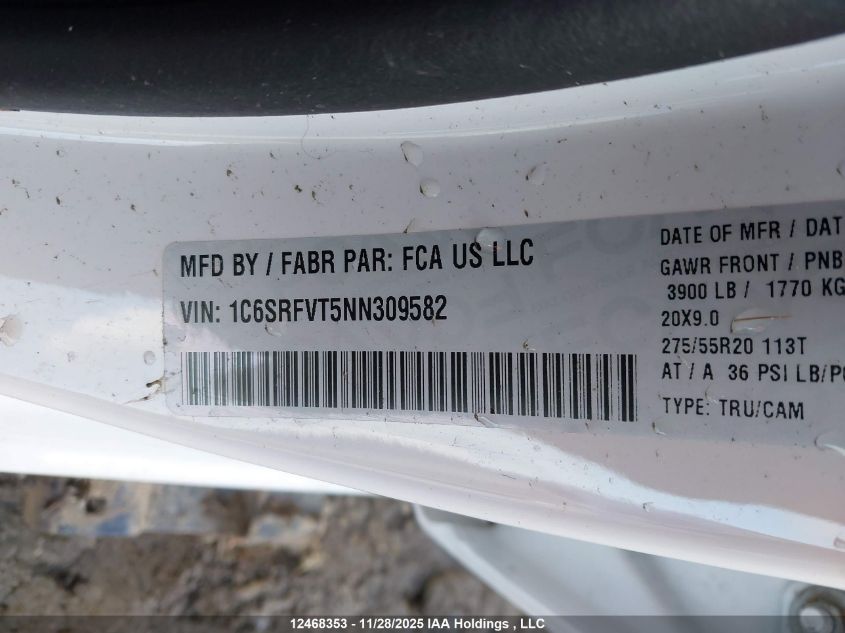 2022 Ram 1500 Sport VIN: 1C6SRFVT5NN309582 Lot: 12468353