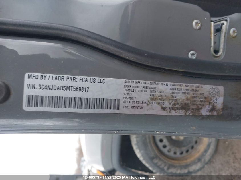 2021 Jeep Compass Upland VIN: 3C4NJDAB5MT569817 Lot: 12468373