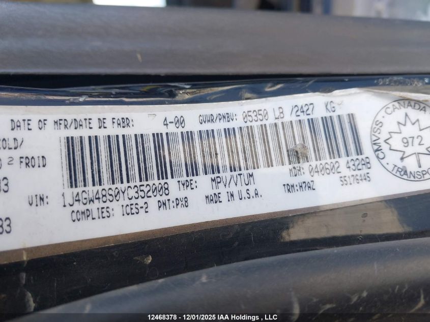 2000 Jeep Grand Cherokee Laredo VIN: 1J4GW48S0YC352008 Lot: 12468378