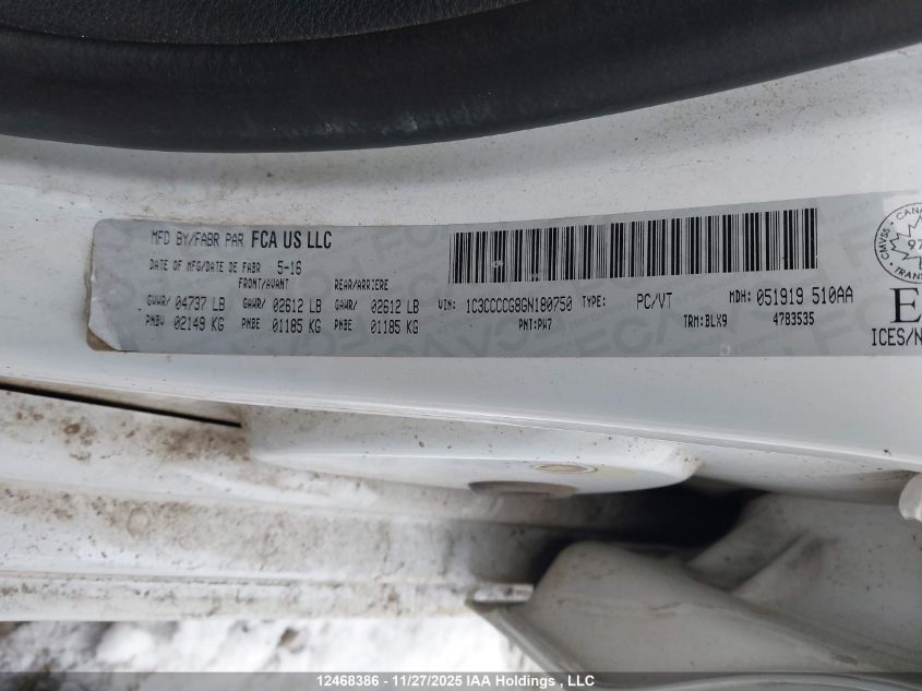 2016 Chrysler 200 C VIN: 1C3CCCCG8GN180750 Lot: 12468386