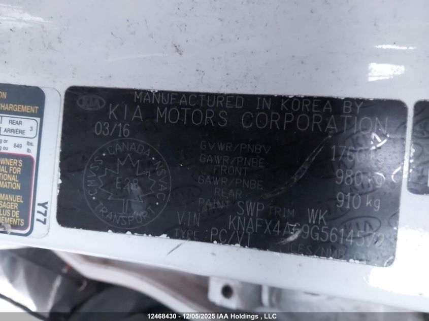 2016 Kia Forte 1.8L Lx/1.8L Lx+ VIN: KNAFX4A69G5614572 Lot: 12468430