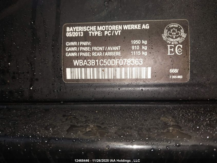 2013 BMW 320I VIN: WBA3B1C50DF078363 Lot: 12468446