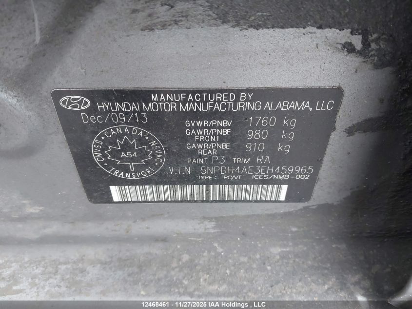 2014 Hyundai Elantra Se/Sport/Limited VIN: 5NPDH4AE3EH459965 Lot: 12468461