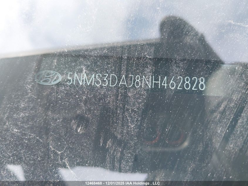 2022 Hyundai Santa Fe Sel VIN: 5NMS3DAJ8NH462828 Lot: 12468468