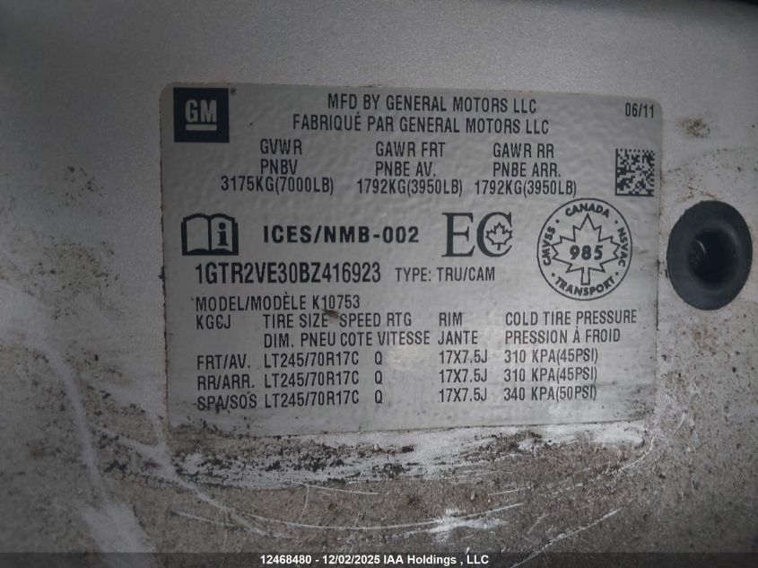 2011 GMC Sierra 1500 Sle VIN: 1GTR2VE30BZ416923 Lot: 12468480
