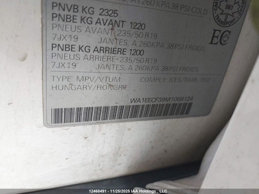 2021 Audi Q3 45 Progressiv VIN: WA1EECF39M1068124 Lot: 12468491