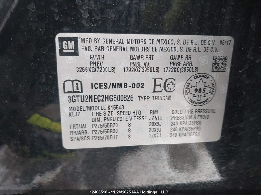 3GTU2NEC2HG500826 2017 GMC SIERRA photo no. 9